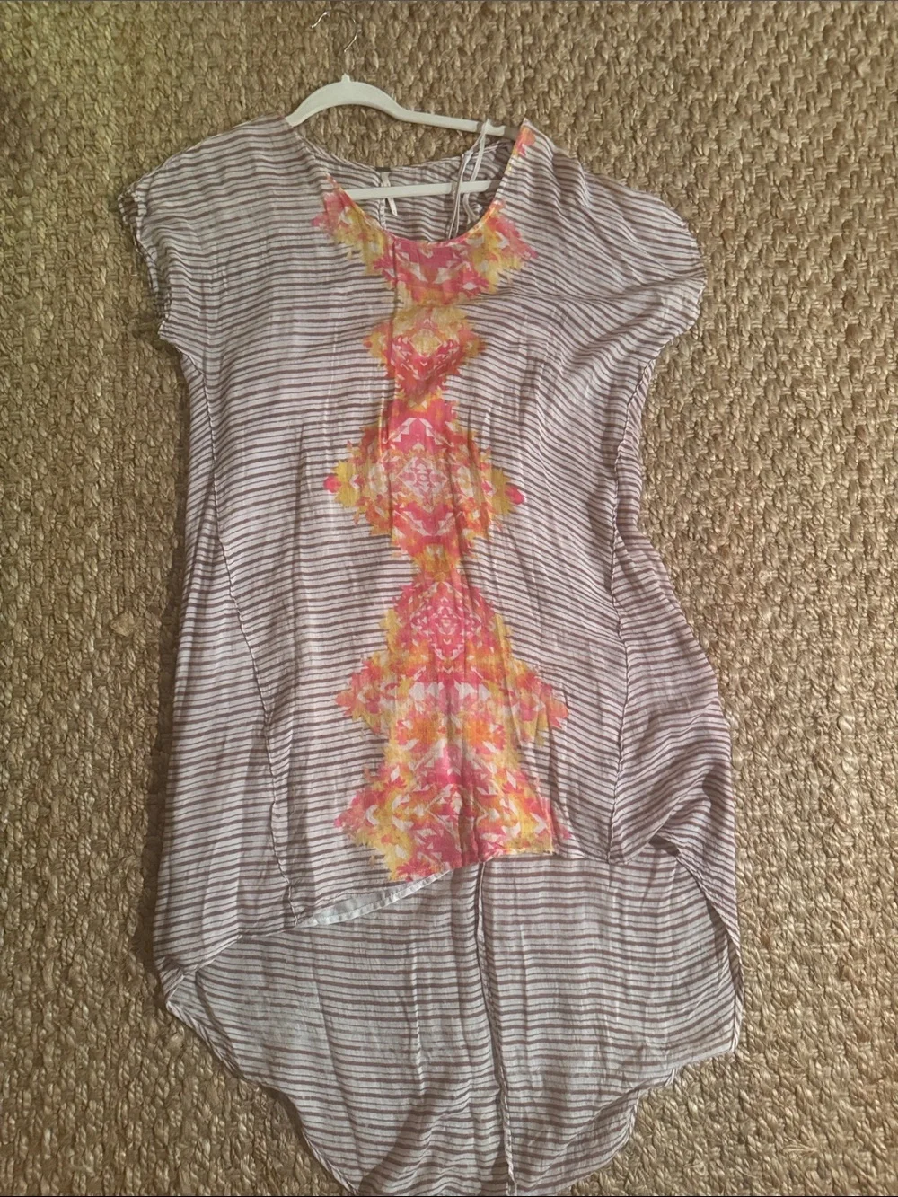 Free People Striped High-Low Tunic with Pink & Yellow Floral Motif